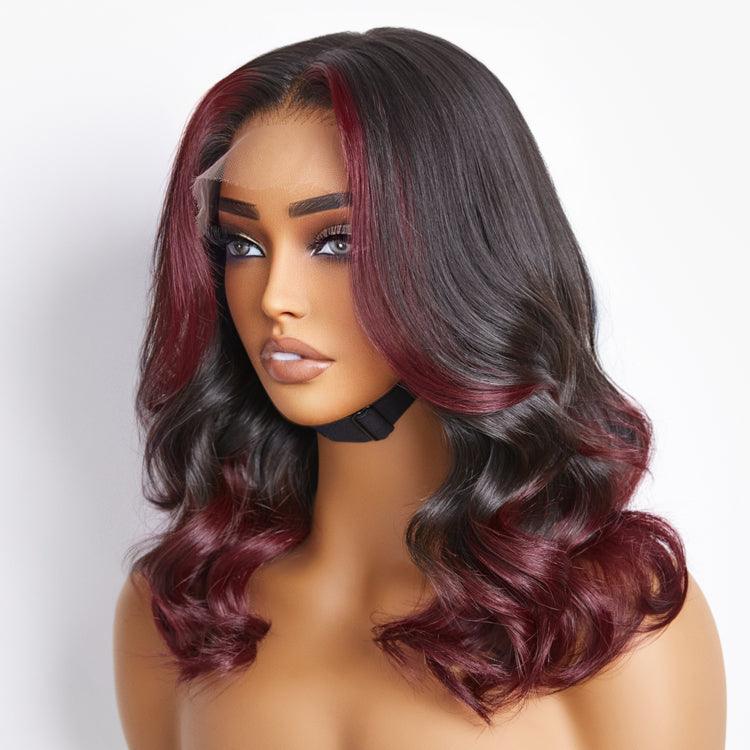 Loose Wave Wig – Dark Red Highlights & 5x5 HD Lace