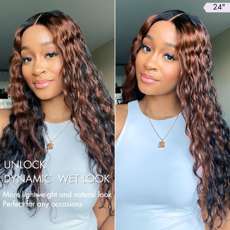 Water Wave Wig – Peekaboo Ombre Brown & 5x5 Lace