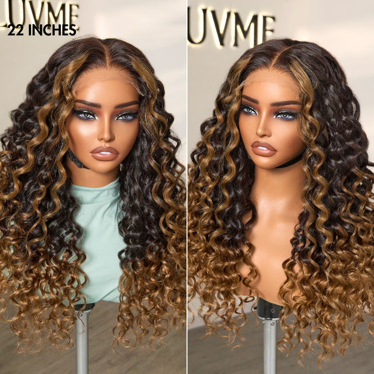 Water Wave Wig – Brown Ombre Highlights & 5x5 HD Lace