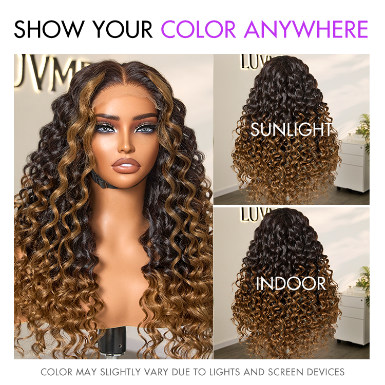 Water Wave Wig – Brown Ombre Highlights & 5x5 HD Lace
