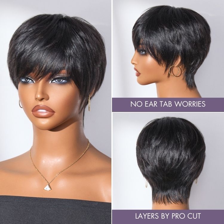 Throw On & Go Short Cut with Bangs Wig Ultra Comfort Cotton Cap Glueless Wig Hair Loss Friendly