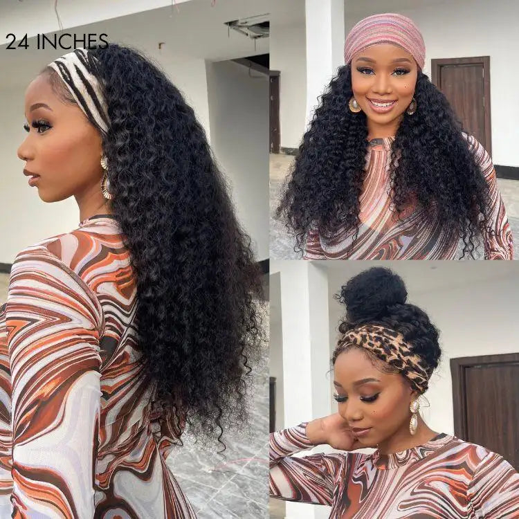 Black Deep Wave Headband Wig (Get Free Trendy Headbands)