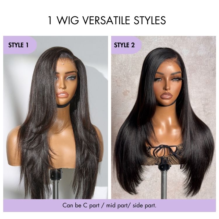 Luvme All-Day Comfort™ Wig 180% Density Layered Light Yaki Straight / Loose Body Wave Glueless 7x6 Closure HD Lace Human Hair Wig Pre-Cut Lace