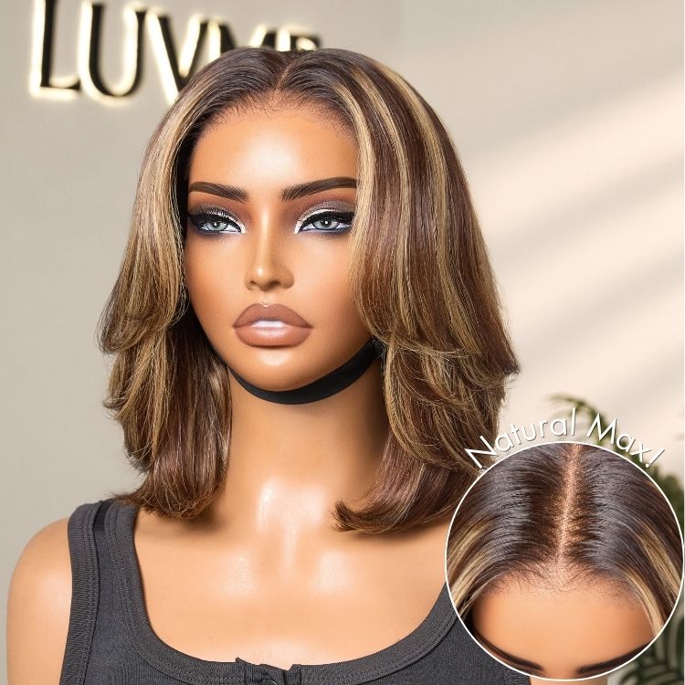 Blonde Highlight / Brown Highlight Short Layered Bob Wig Glueless 5x5 Closure Pre-Cut Lace Wig