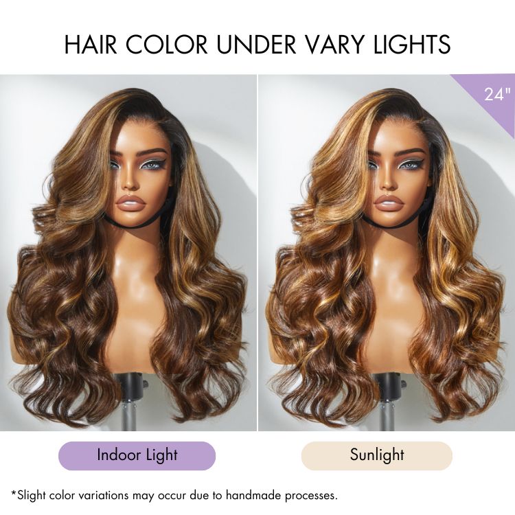 Luvme All-Day Comfort™ Wig 180% Density Blonde Highlight Loose Body Wave 7x6 Closure HD Lace Human Hair Wig Pre-Cut Lace