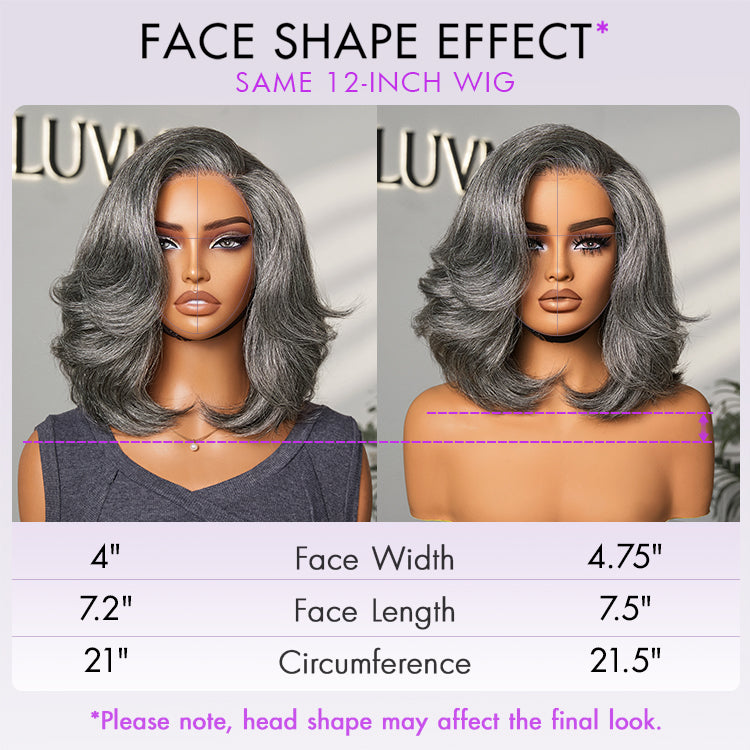 Boss Vibe Salt & Pepper Layered Bob / Body Wave Glueless Pre-Cut Minimalist Lace Grey Wig
