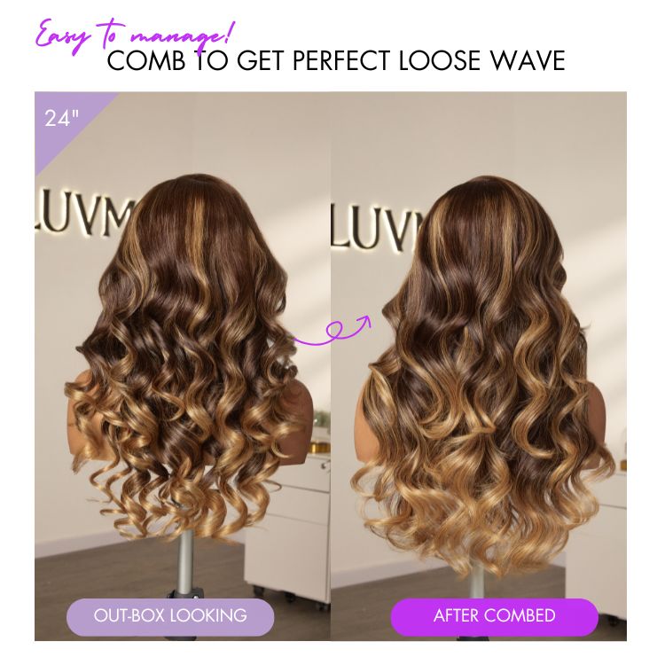 Luvme All-Day Comfort™ Wig 180% Density Sun-Kissed Blonde Ombre Highlight Loose Body Wave Glueless 7x6 Closure HD Lace Wig Pre-Cut Lace