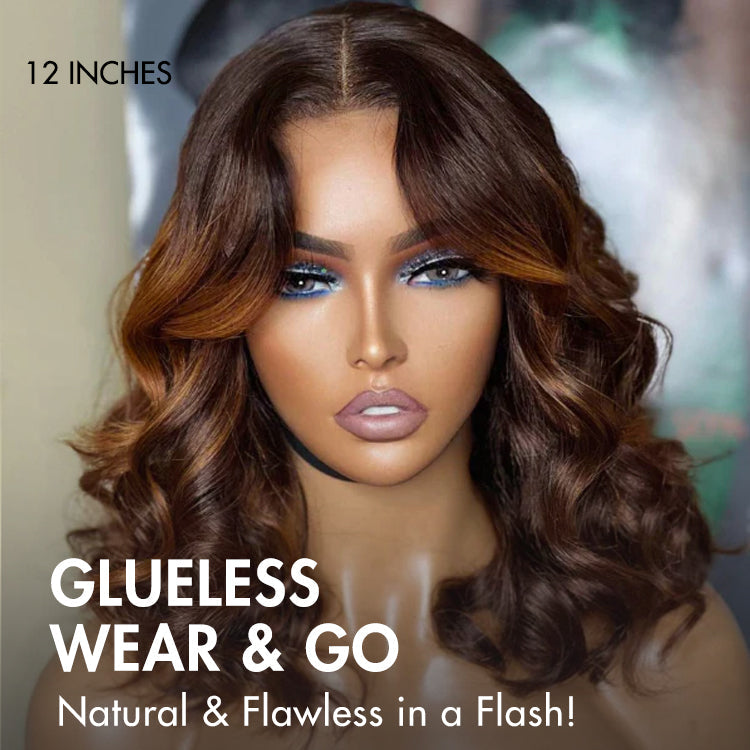 Luvme Hair 180% Density Elegant Brown Ombre Loose Wave Minimalist HD Lace Glueless Short Wig 100% Human Hair Pre-Cut Lace