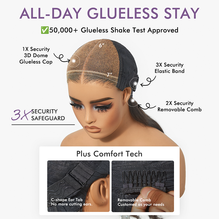 Luvme All-Day Comfort™ Wig 180% Density Bouncy Wand Curly 7x6 Closure HD Glueless Wig Pre-Cut Lace
