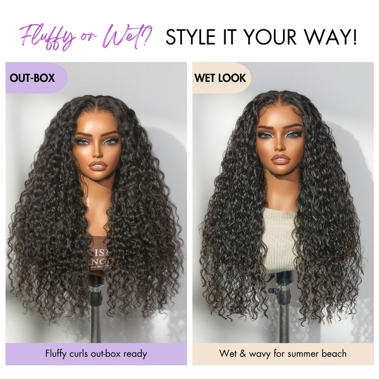 PreMax 180% / 250% Density Water Wave Glueless Flexi-Fit Drawstring 13x4 Frontal Lace Fluffy Curly Wig Pre-Cut Lace