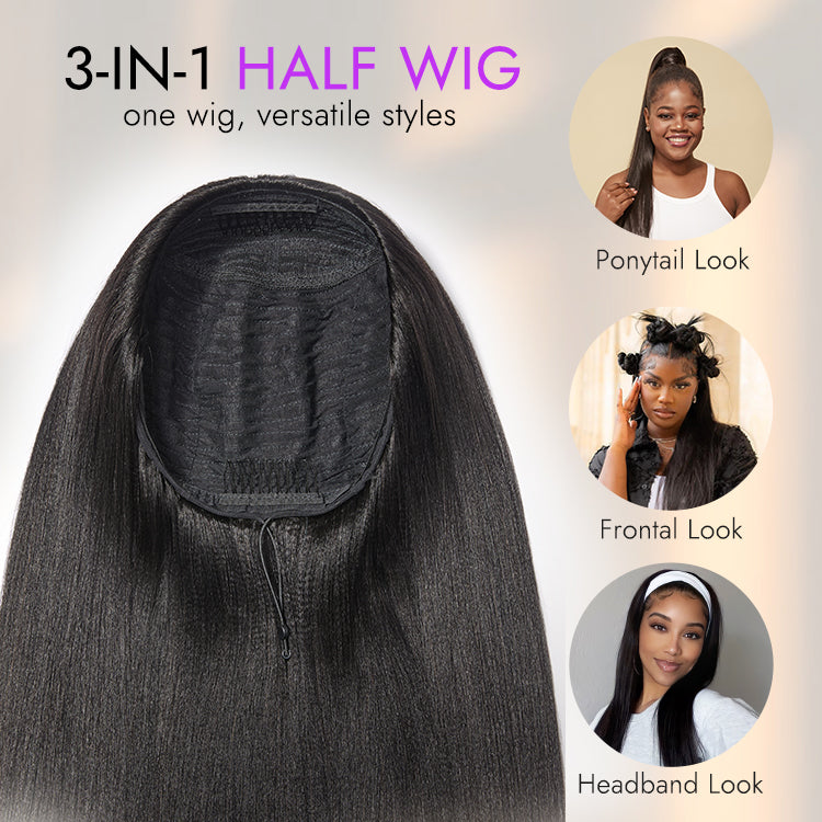 Luvme Too Easy Texture™ Wig 180% Density Yaki Straight Glueless Flexi-Fit Drawstring 3-In-1 Half Wig Human Hair