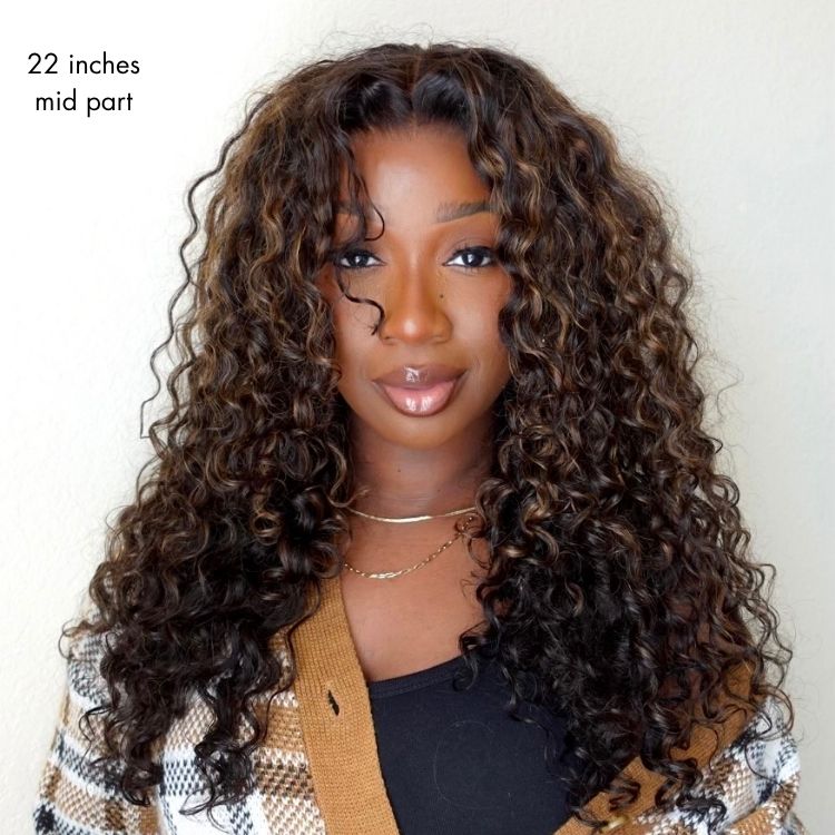 Luvme All-Day Comfort™ Wig PartingMax Brown Highlights Funmi Curly 7x6 Closure HD Lace Glueless Wig Pre Cut Lace