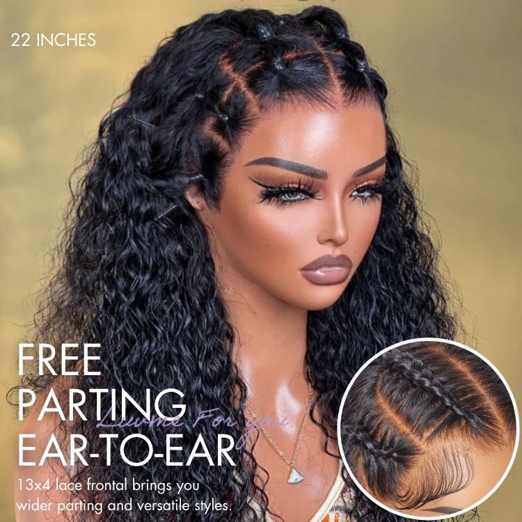 PreMax 180% / 250% Density Water Wave Glueless Flexi-Fit Drawstring 13x4 Frontal Lace Fluffy Curly Wig Pre-Cut Lace