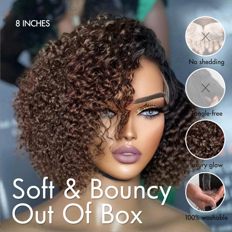Trendy Short Cut Curly Minimalist HD Lace Glueless Side Part Wig 100% Human Hair