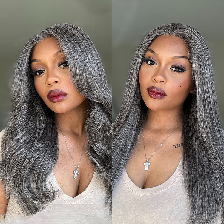 Luvme Hair 180% Density Salt and Pepper Straight Glueless Minimalist HD Lace T Part Grey Wig Pre-Cut Lace