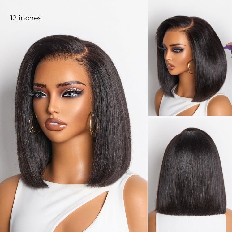 PreMax Wigs | Super Natural Hairline Silky Blunt Cut Bob Glueless 13x4 Frontal Lace Human Hair Short Wig Pre-Cut Lace
