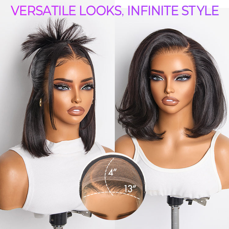 PreMax Wigs | Super Natural Hairline Silky Blunt Cut Bob Glueless 13x4 Frontal Lace Human Hair Short Wig Pre-Cut Lace