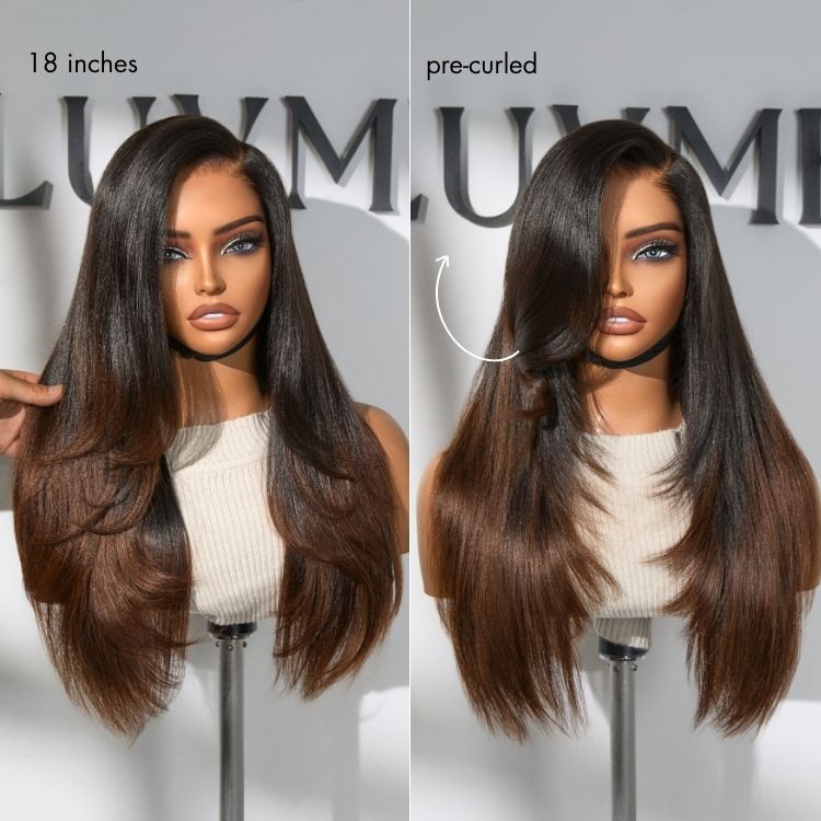 Luvme All-Day Comfort™ Wig 180% Density Layered Light Yaki Straight / Loose Body Wave Glueless 7x6 Closure HD Lace Human Hair Wig Pre-Cut Lace