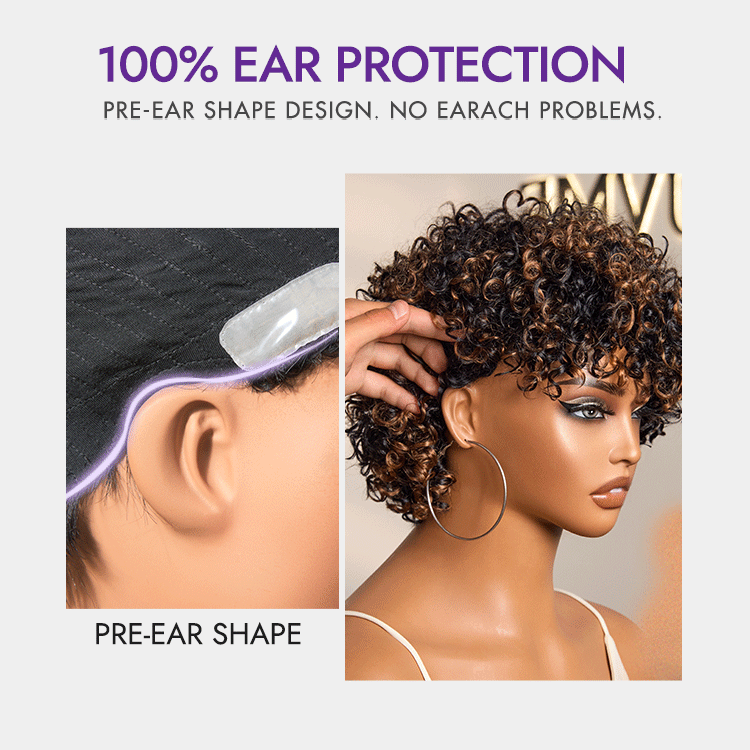 Short Curly Wig – Brown Highlights & Bangs