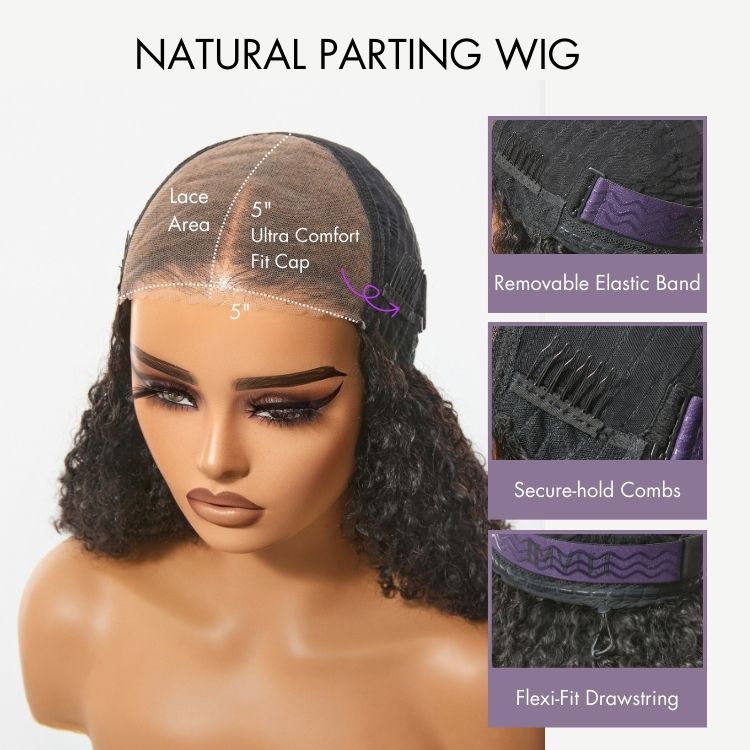 Beginner Friendly 180% Density Glueless 5x5 Closure Pre-Cut Lace Afro Curly Wig Flexi-Fit Drawstring Cap