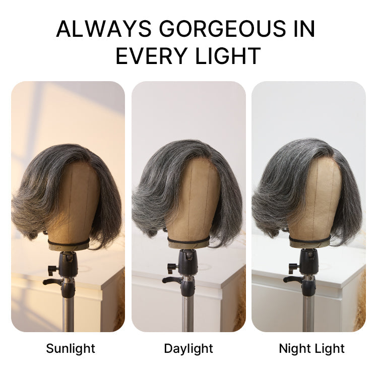 Boss Vibe Salt & Pepper Layered Bob / Body Wave Glueless Pre-Cut Minimalist Lace Grey Wig
