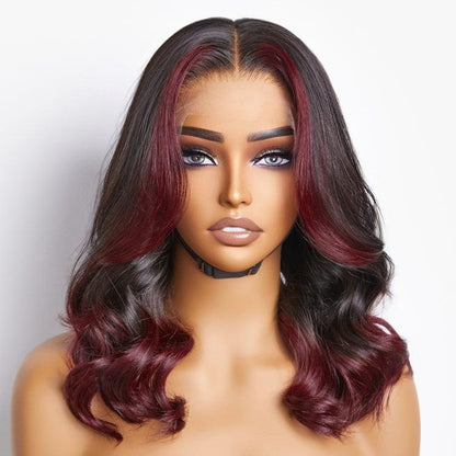 Loose Wave Wig – Dark Red Highlights & 5x5 HD Lace