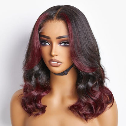 Loose Wave Wig – Dark Red Highlights & 5x5 HD Lace
