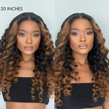 Water Wave Wig – Brown Ombre Highlights & 5x5 HD Lace