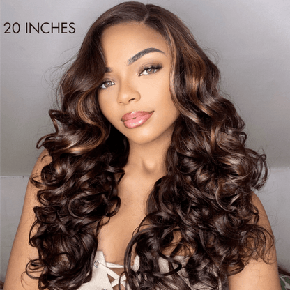 Loose Wave Wig – Blonde Brown Highlights & 5x5 Lace