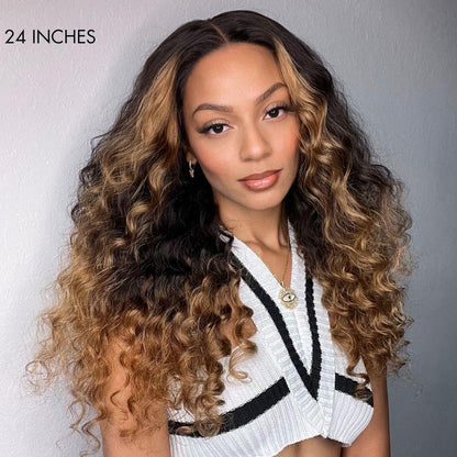 Water Wave Wig – Brown Ombre Highlights & 5x5 HD Lace