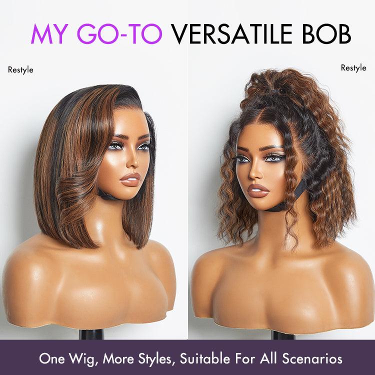 Blunt Cut Bob Wig – Brown Highlights & 13x4 Lace