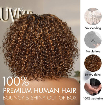 Brown Highlight / Natural Black / Blonde Highlight Deep Curly Glueless 5x5 Closure Pre-Cut Lace Wig Breathable Cap
