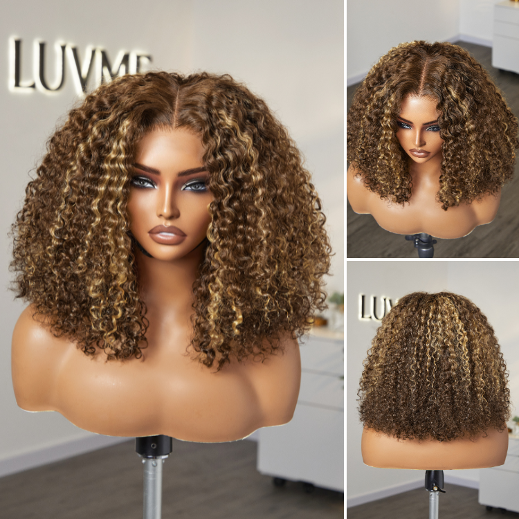 Luvme Hair 180% Density Honey Blonde Highlight Kinky Curly Glueless 5x5 Closure HD Lace Wig Breathable Cap