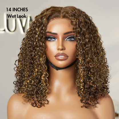 Luvme Hair 180% Density Honey Blonde Highlight Kinky Curly Glueless 5x5 Closure HD Lace Wig Breathable Cap