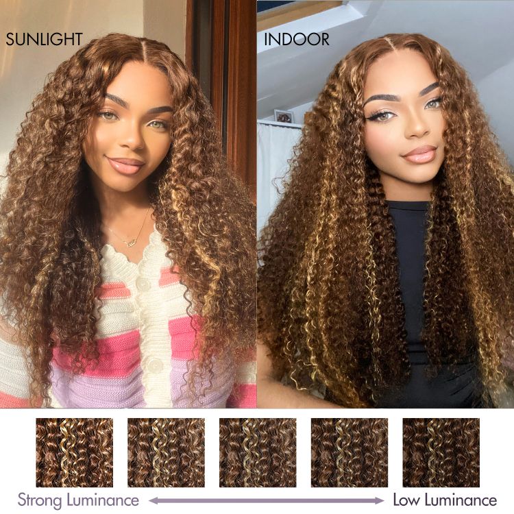Luvme Hair 180% Density Honey Blonde Highlight Kinky Curly Glueless 5x5 Closure HD Lace Wig Breathable Cap
