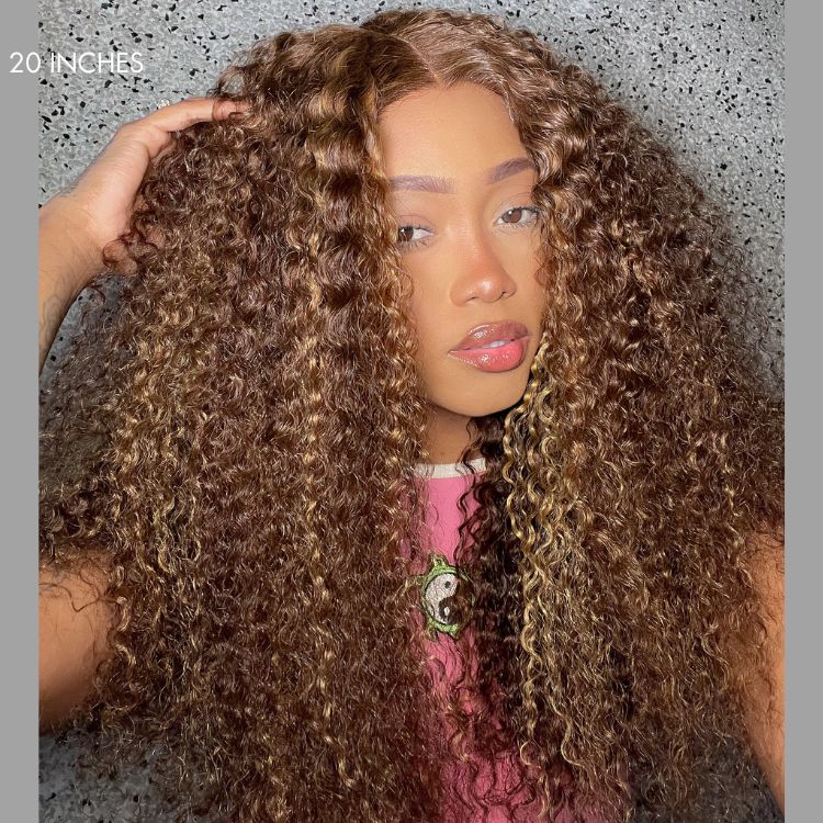 Luvme Hair 180% Density Honey Blonde Highlight Kinky Curly Glueless 5x5 Closure HD Lace Wig Breathable Cap