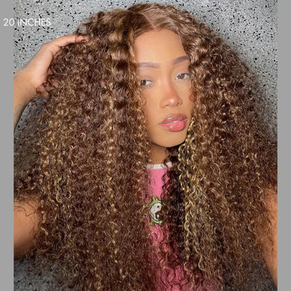 Luvme Hair 180% Density Honey Blonde Highlight Kinky Curly Glueless 5x5 Closure HD Lace Wig Breathable Cap