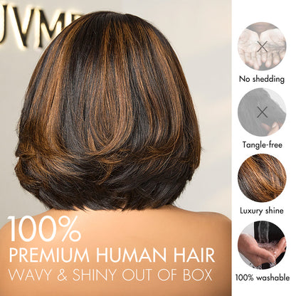 Trendy Brown Highlight Layered Bob Blowout Glueless 5x5 Lace Closure Wig 100% Human Hair Pre-Cut Lace