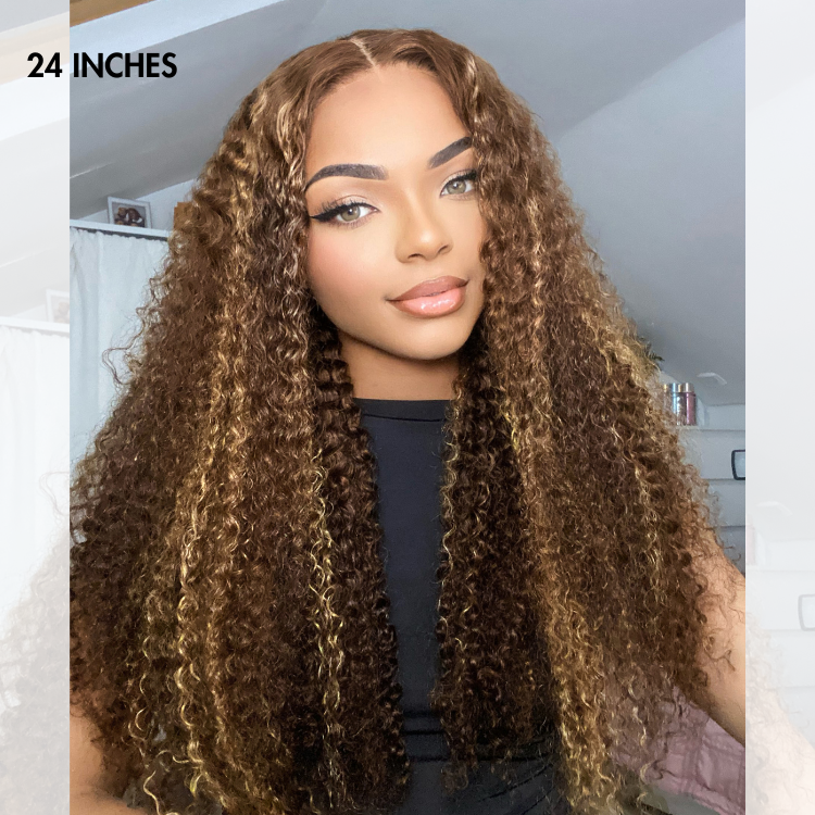 Luvme Hair 180% Density Honey Blonde Highlight Kinky Curly Glueless 5x5 Closure HD Lace Wig Breathable Cap