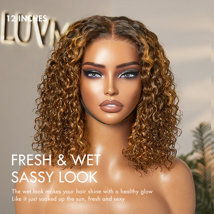 Brown Highlight / Natural Black / Blonde Highlight Deep Curly Glueless 5x5 Closure Pre-Cut Lace Wig Breathable Cap
