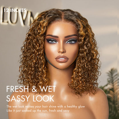 Brown Highlight / Natural Black / Blonde Highlight Deep Curly Glueless 5x5 Closure Pre-Cut Lace Wig Breathable Cap