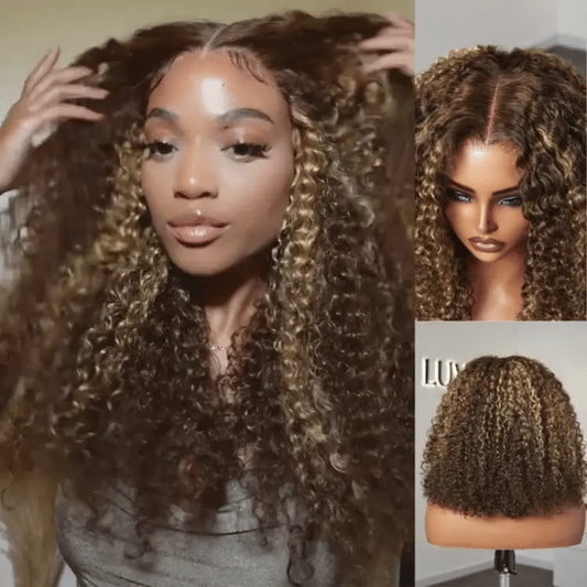 Luvme Hair 180% Density Honey Blonde Highlight Kinky Curly Glueless 5x5 Closure HD Lace Wig Breathable Cap