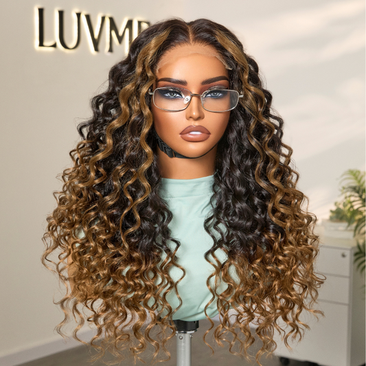 Water Wave Wig – Brown Ombre Highlights & 5x5 HD Lace