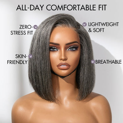 AiryFit™ Scalp Care Wigs -Salt and Pepper Glueless Minimalist HD Lace Bob Wig Pre-Cut Lace - US Only