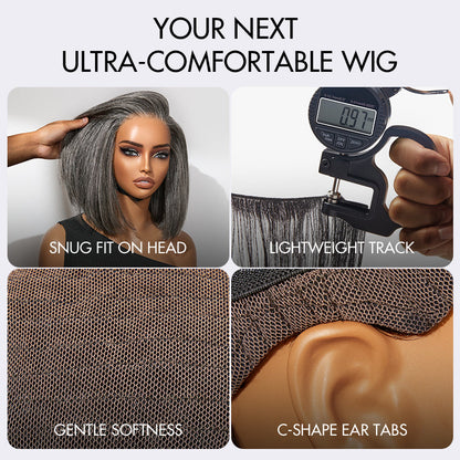 AiryFit™ Scalp Care Wigs -Salt and Pepper Glueless Minimalist HD Lace Bob Wig Pre-Cut Lace - US Only