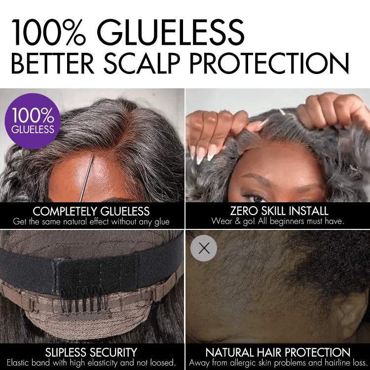 Elegant Salt & Pepper Grey Wig Loose Body Wave Glueless Minimalist Lace Short Wig Pre-Cut Lace
