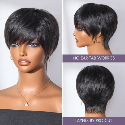 Throw On & Go Short Cut with Bangs Wig Ultra Comfort Cotton Cap Glueless Wig Hair Loss Friendly