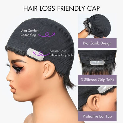 Throw On & Go Short Cut with Bangs Wig Ultra Comfort Cotton Cap Glueless Wig Hair Loss Friendly