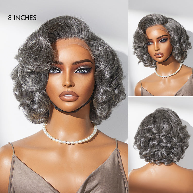 Mature Boss Salt and Pepper Bouncy Egg Curls Glueless Minimalist HD Lace Grey Wig