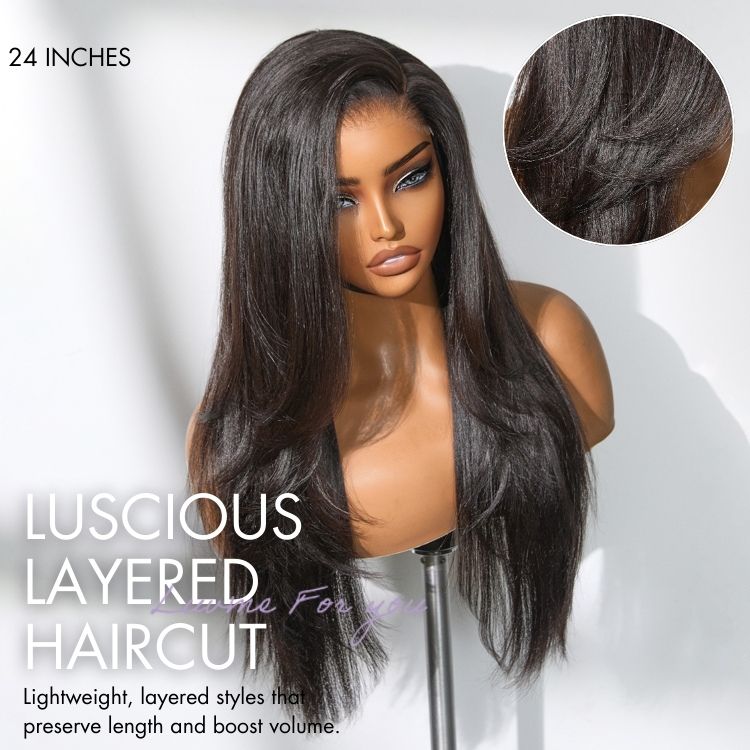 Luvme All-Day Comfort™ Wig 180% Density Layered Light Yaki Straight / Loose Body Wave Glueless 7x6 Closure HD Lace Human Hair Wig Pre-Cut Lace
